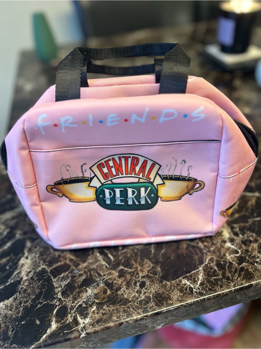 Pink Cosmetic Tote with Black Handles